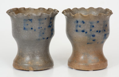 Very Fine Pair of Small-Sized Crimped Rim Stoneware Flowerpots, Western PA origin