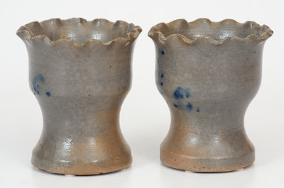 Very Fine Pair of Small-Sized Crimped Rim Stoneware Flowerpots, Western PA origin