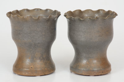 Very Fine Pair of Small-Sized Crimped Rim Stoneware Flowerpots, Western PA origin