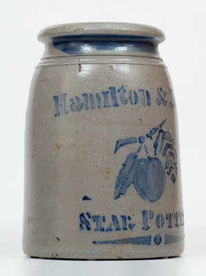 Fine Hamilton & Jones / Star Pottery Stoneware Canning Jar w/ Stenciled Apple Decoration (Greensboro, PA)