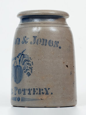 Fine Hamilton & Jones / Star Pottery Stoneware Canning Jar w/ Stenciled Apple Decoration (Greensboro, PA)