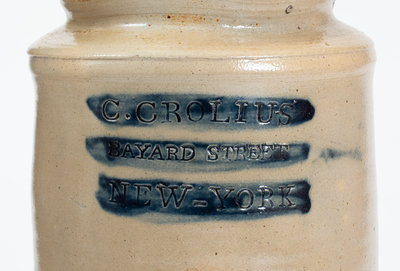 Exceedingly Rare Clarkson Crolius / BAYARD ST. New York City Stoneware Jar