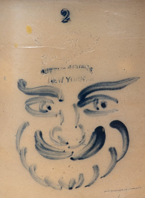 William A. Macquoid, Manhattan Stoneware Crock w/ Unusual Man s Face Decoration, c1870