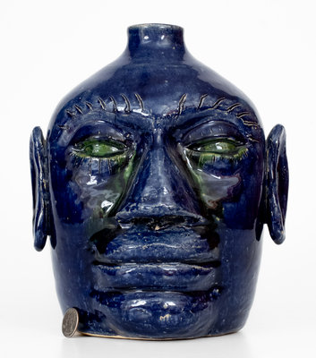 Blue-Glazed Edwin Meaders (Cleveland, Georgia) Face Jug