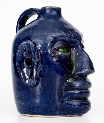 Blue-Glazed Edwin Meaders (Cleveland, Georgia) Face Jug