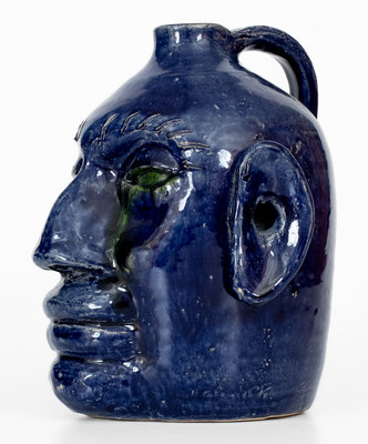 Blue-Glazed Edwin Meaders (Cleveland, Georgia) Face Jug