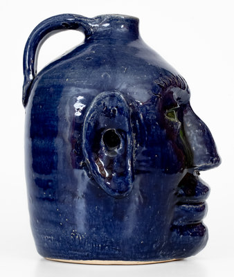 Blue-Glazed Edwin Meaders (Cleveland, Georgia) Face Jug