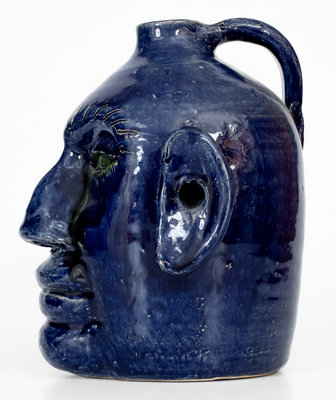 Blue-Glazed Edwin Meaders (Cleveland, Georgia) Face Jug