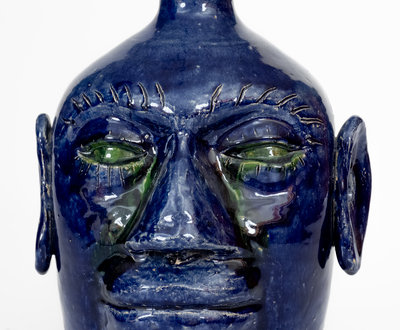 Blue-Glazed Edwin Meaders (Cleveland, Georgia) Face Jug