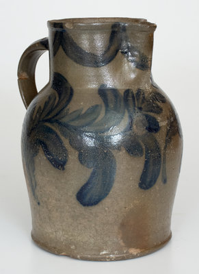 Extremely Rare JOHN WALKER, Washington, DC Squat Stoneware Pitcher w/ Elaborate Floral Decoration