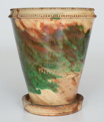 Multi-Glazed Redware Flowerpot, J. Eberly & Co. or S. Bell & Sons, Strasburg, VA, c1890