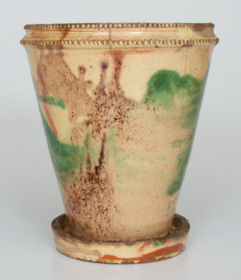 Multi-Glazed Redware Flowerpot, J. Eberly & Co. or S. Bell & Sons, Strasburg, VA, c1890