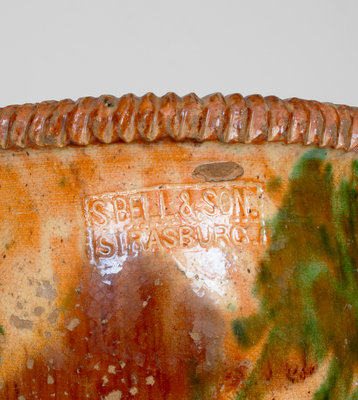 S. BELL & SON / STRASBURG Shenandoah Valley Multi-Glazed Redware Jar