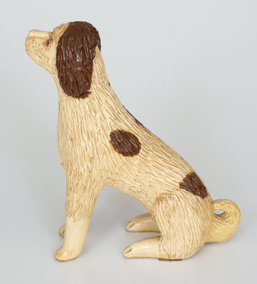 Rare Large-Sized Stoneware Figure of a Seated Dog, probably Ohio