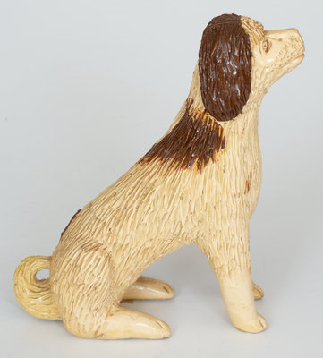 Rare Large-Sized Stoneware Figure of a Seated Dog, probably Ohio