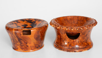 Two Glazed Pennsylvania Redware Spittoons, second half 19th century