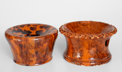 Two Glazed Pennsylvania Redware Spittoons, second half 19th century