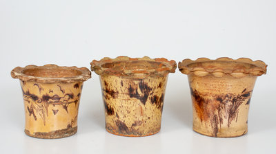 Three Redware Flowerpots, attrib. Anthony Bacher, Thurmont, MD, One Stamped W.A. LYNN