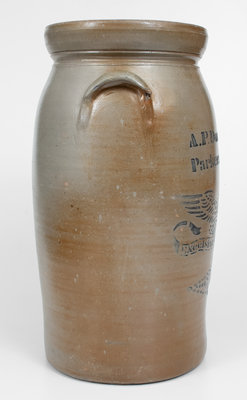 Fine 6 Gal. A. P. Donaghho / Parkersburg, WV Stoneware Eagle Churn, Excelsior Pottery