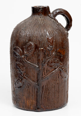 Rare Midwestern Stoneware Jug w/ Lizard Handle and Applied Foliate Decoration, c1885