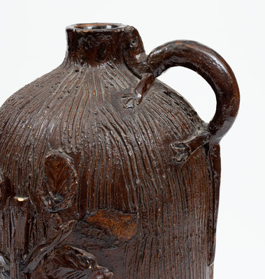 Rare Midwestern Stoneware Jug w/ Lizard Handle and Applied Foliate Decoration, c1885