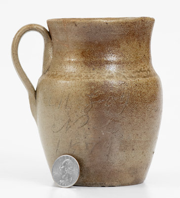 Extremely Rare Small-Sized Stoneware Pitcher: "M. Loy / NC / 1879" (Mebane Loy, Chatham County, NC)