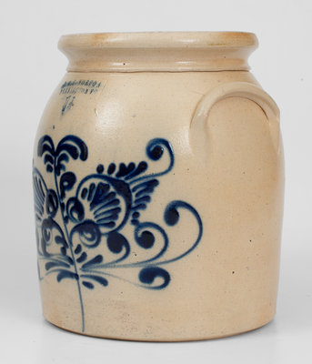 J. & E. NORTON / BENNINGTON, VT Stoneware Jar w/ Slip-Trailed Floral Decoration