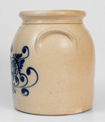 J. & E. NORTON / BENNINGTON, VT Stoneware Jar w/ Slip-Trailed Floral Decoration