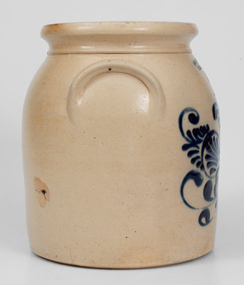 J. & E. NORTON / BENNINGTON, VT Stoneware Jar w/ Slip-Trailed Floral Decoration