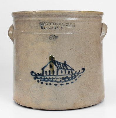 A. O. WHITTEMORE / HAVANA, NY Stoneware Crock w/ House Decoration