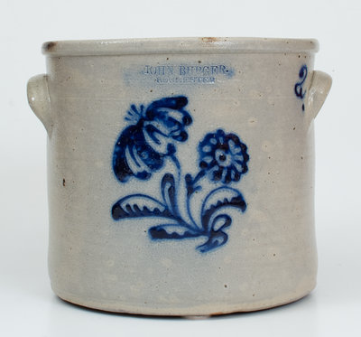 2 Gal. JOHN BURGER / ROCHESTER Stoneware Crock w/ Slip-Trailed Decoration