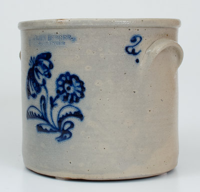 2 Gal. JOHN BURGER / ROCHESTER Stoneware Crock w/ Slip-Trailed Decoration