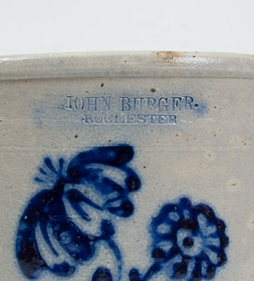 2 Gal. JOHN BURGER / ROCHESTER Stoneware Crock w/ Slip-Trailed Decoration