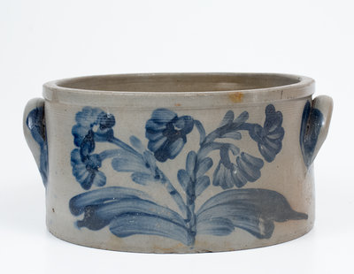 Fine attrib. Henry H. Remmey, Philadelphia Stoneware Cake Crock w/ Elaborate Floral Decoration, c1830