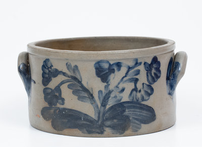 Fine attrib. Henry H. Remmey, Philadelphia Stoneware Cake Crock w/ Elaborate Floral Decoration, c1830