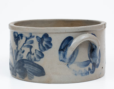 Fine attrib. Henry H. Remmey, Philadelphia Stoneware Cake Crock w/ Elaborate Floral Decoration, c1830