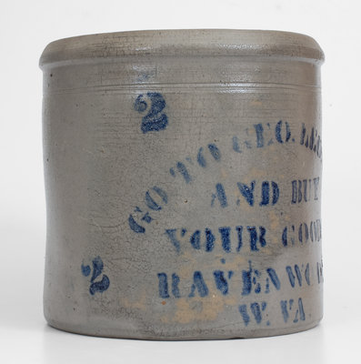 Exceptional RAVENSWOOD, W. VA Stoneware Advertising Jar, attrib. Palatine, WV