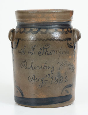 Outstanding Small-Sized Parkersburg, WV Stoneware Presentation Jar, attrib. Donaghho