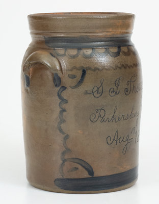 Outstanding Small-Sized Parkersburg, WV Stoneware Presentation Jar, attrib. Donaghho