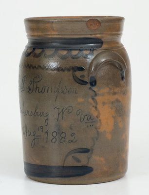 Outstanding Small-Sized Parkersburg, WV Stoneware Presentation Jar, attrib. Donaghho