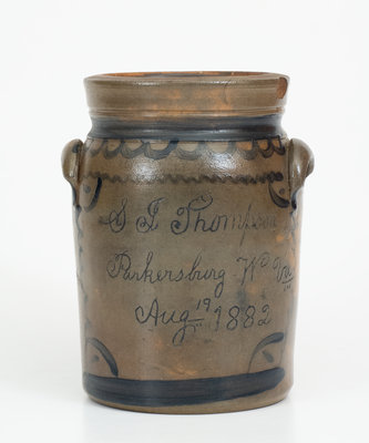 Outstanding Small-Sized Parkersburg, WV Stoneware Presentation Jar, attrib. Donaghho