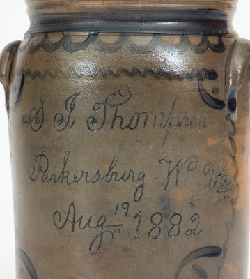 Outstanding Small-Sized Parkersburg, WV Stoneware Presentation Jar, attrib. Donaghho