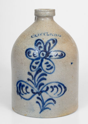 CORTLAND, New York Stoneware Jug with Slip-Trailed Floral Decoration