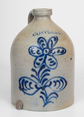 CORTLAND, New York Stoneware Jug with Slip-Trailed Floral Decoration