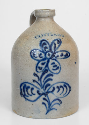 CORTLAND, New York Stoneware Jug with Slip-Trailed Floral Decoration