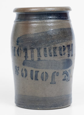 Very Rare Small-Sized HAMILTON & JONES, Greensboro, PA, Stoneware Jar w/ Upside Down Stencil