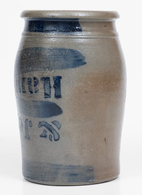 Very Rare Small-Sized HAMILTON & JONES, Greensboro, PA, Stoneware Jar w/ Upside Down Stencil