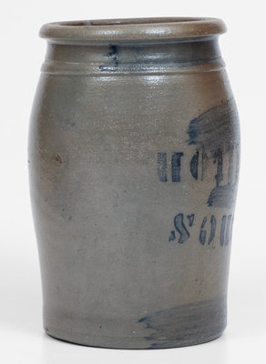 Very Rare Small-Sized HAMILTON & JONES, Greensboro, PA, Stoneware Jar w/ Upside Down Stencil