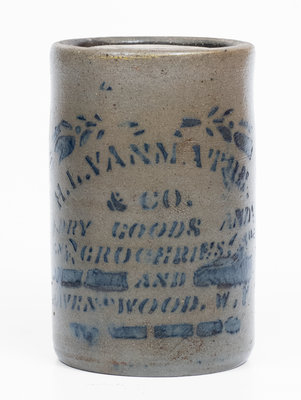 Very Rare Small-Sized RAVENSWOOD, W. VA Stoneware Advertising Canning Jar w/ Elaborate Stencil