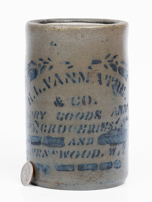 Very Rare Small-Sized RAVENSWOOD, W. VA Stoneware Advertising Canning Jar w/ Elaborate Stencil